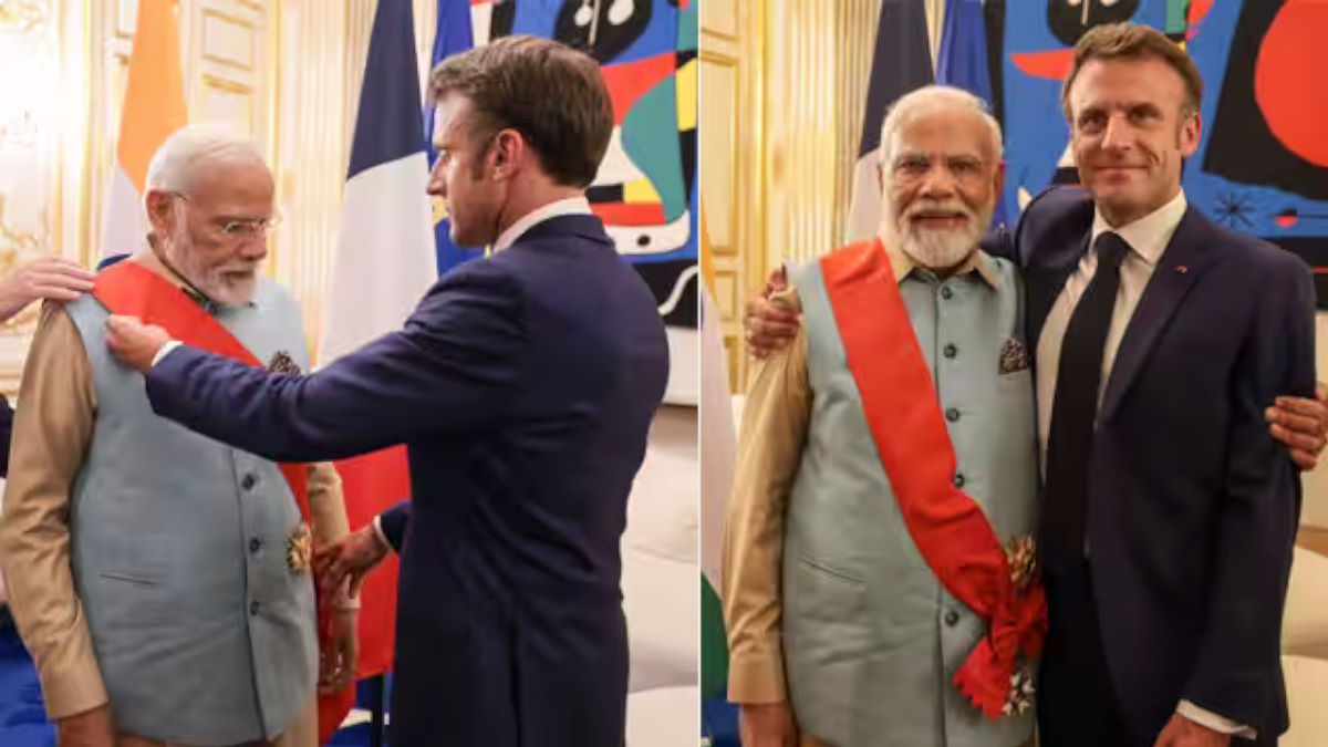 फ्रांस के राष्ट्रपति मैक्रों ने PM Modi को ग्रैंड क्रॉस ऑफ द लीजन ऑफ ऑनर से किया सम्मानित