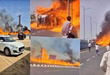 Photo of नेशनल हाईवे पर तेल टैंकर पलटने से लगी भीषण आग